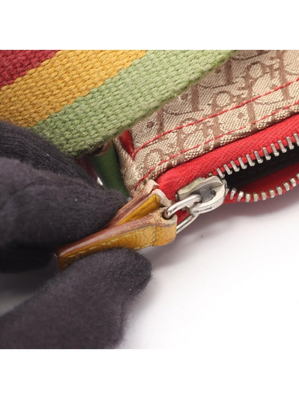 Dior Shoulder Bag Rasta Trotter Saddle Pocket Beige Multi Canvas Leather - Picture 9 of 15